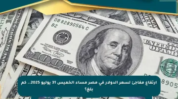 ارتفاع مفاجئ لسعر الدولار في مصر مساء الخميس 31 يوليو 2025.. كم بلغ؟